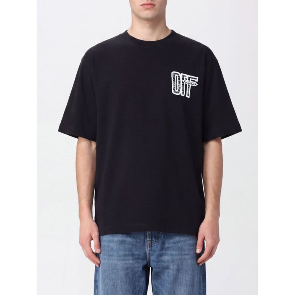 Off-White Men Off-White Cotton Crewneck T-Shirt With Contrast Arrow Logo Print